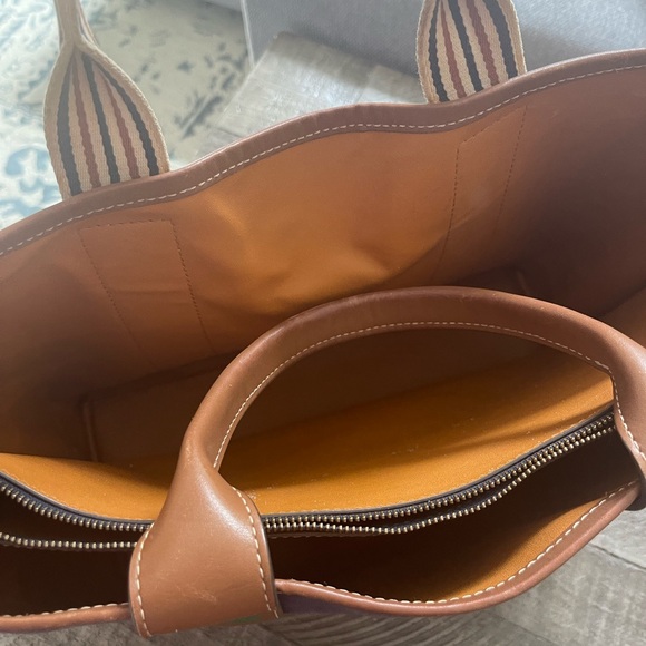 Tory Burch multi stripe multiple compartment tote in navy and leather - Picture 3 of 5